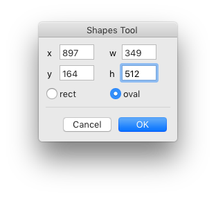 ShapeTool dialog for nummerical input (double-click to open)