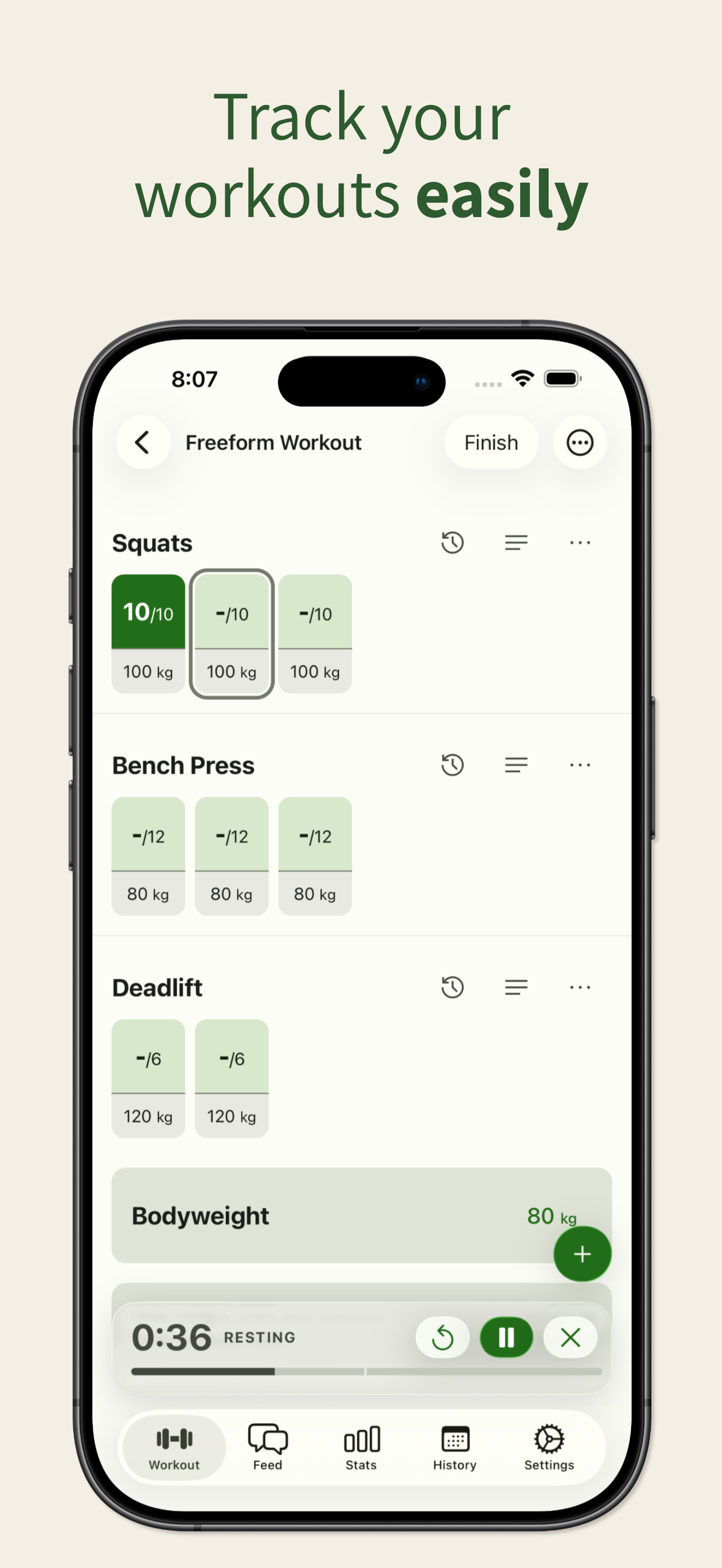 Workout page screenshot