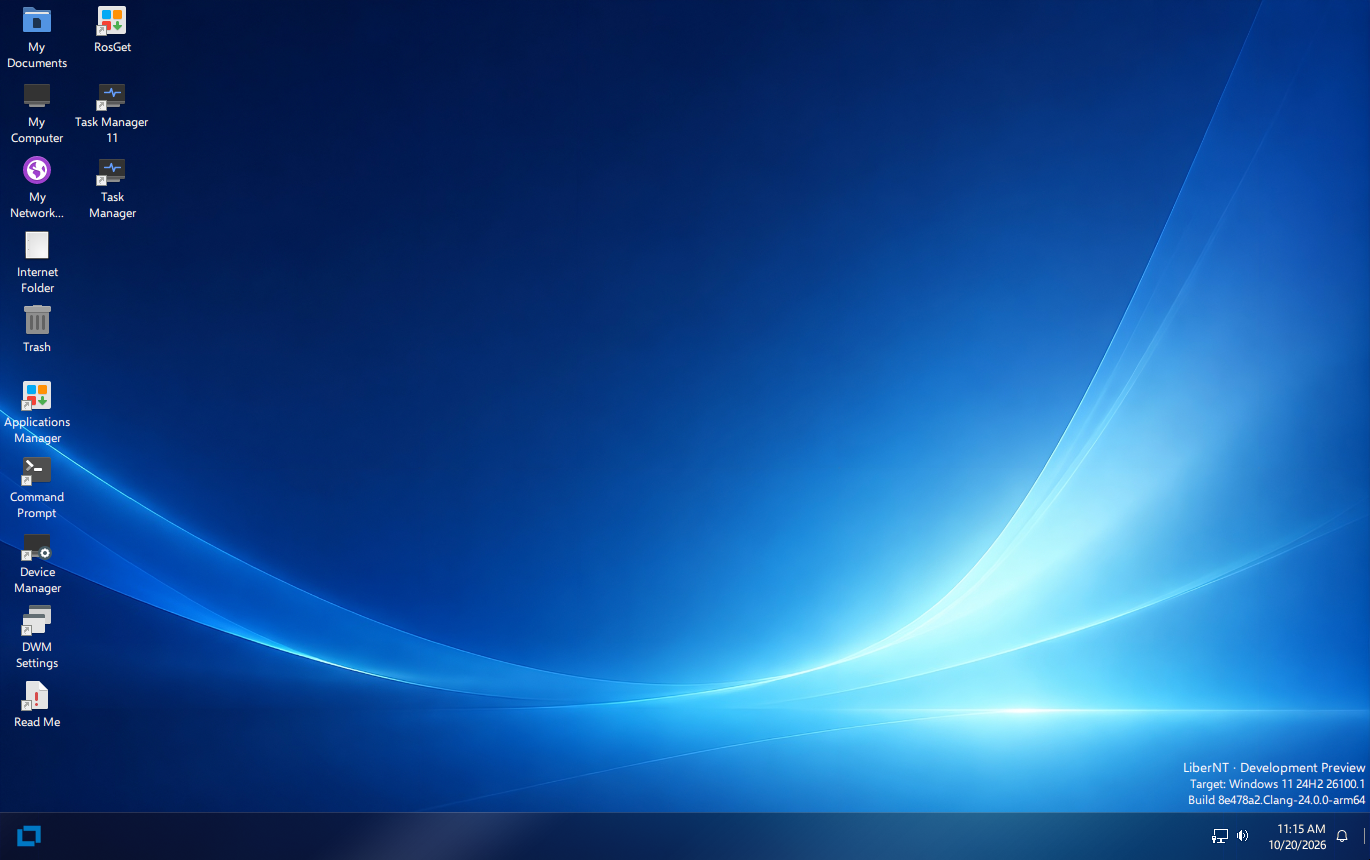 LiberNT: operating-system desktop running on ARM64.