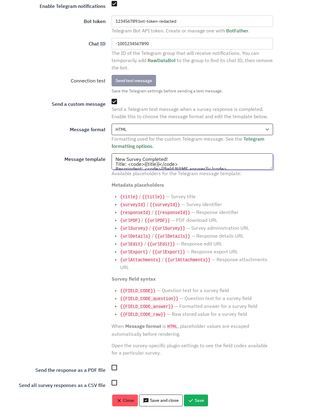Generated Plugin settings