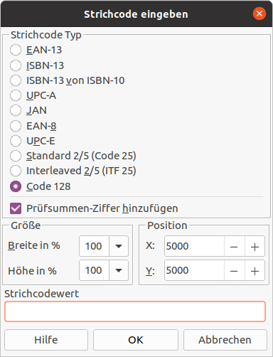 Barcode dialog