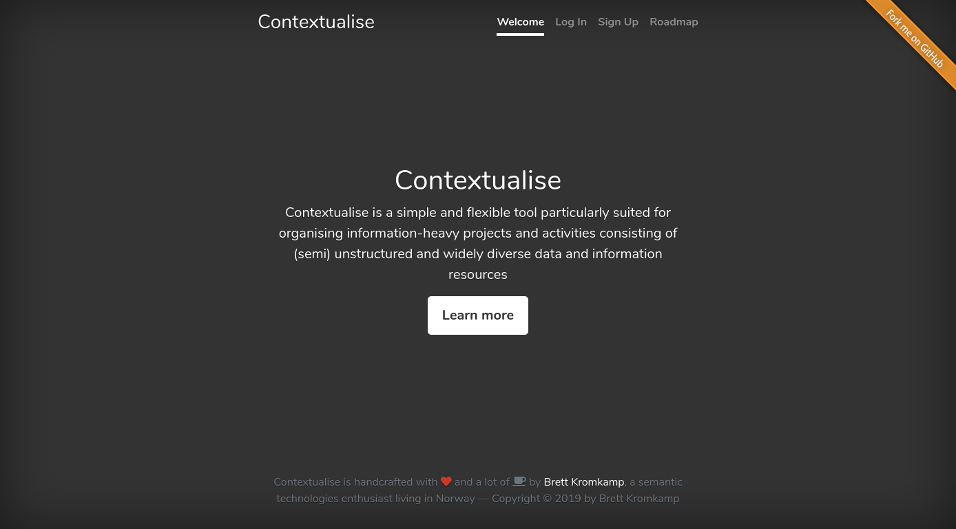 The Contextualise Welcome page