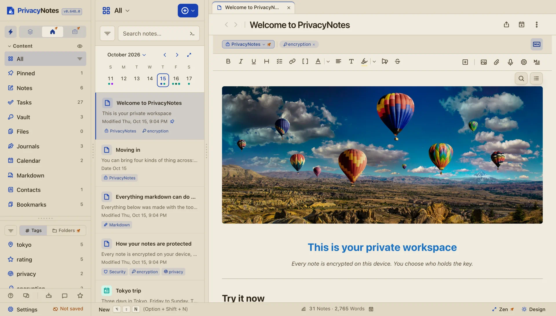 The PrivacyNotes app