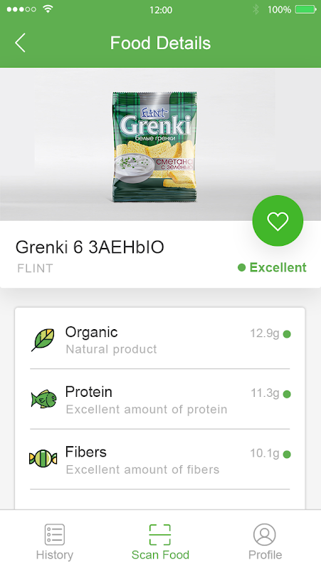 Details of an food product scanned