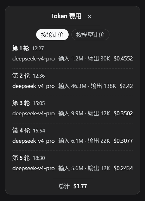 费用浮窗的按轮计价页面