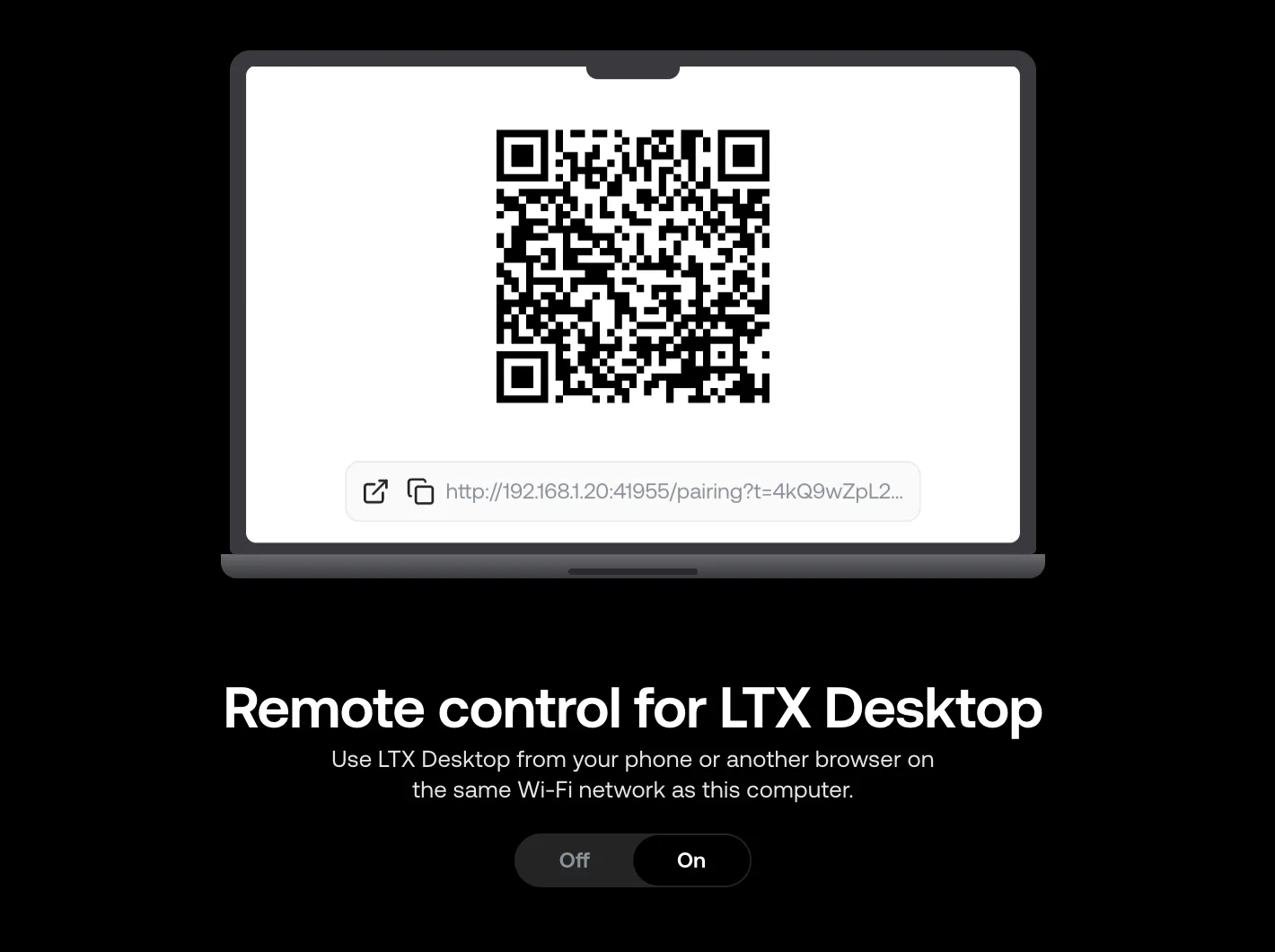 Remote page on the desktop with the pairing QR code