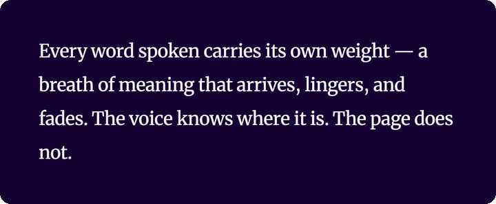speechType emphasising each word of a paragraph in turn as it is spoken aloud — the active word grows bolder, wider-tracked, and larger in optical size while the surrounding text fades back