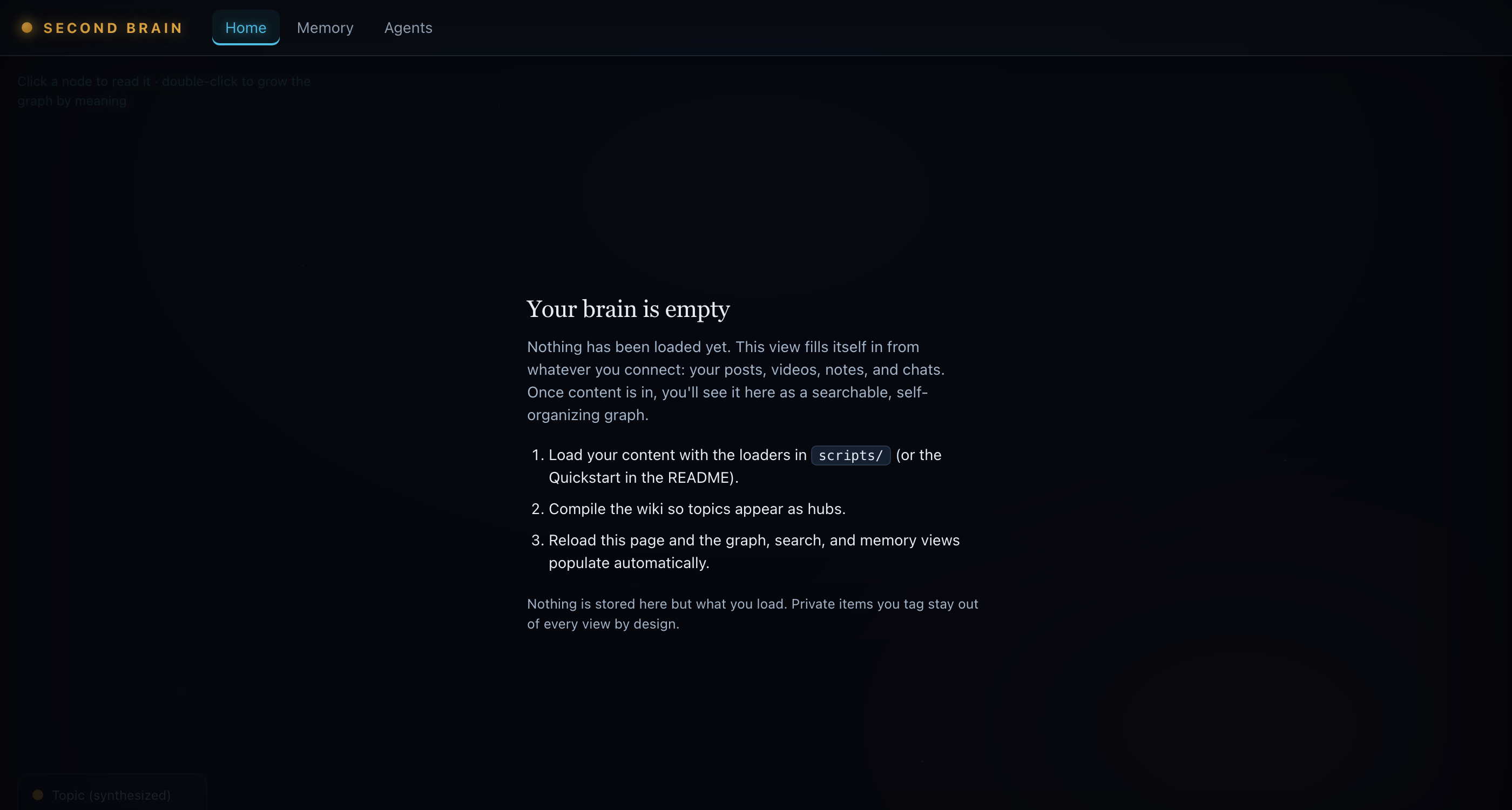 The web UI's empty first-run state