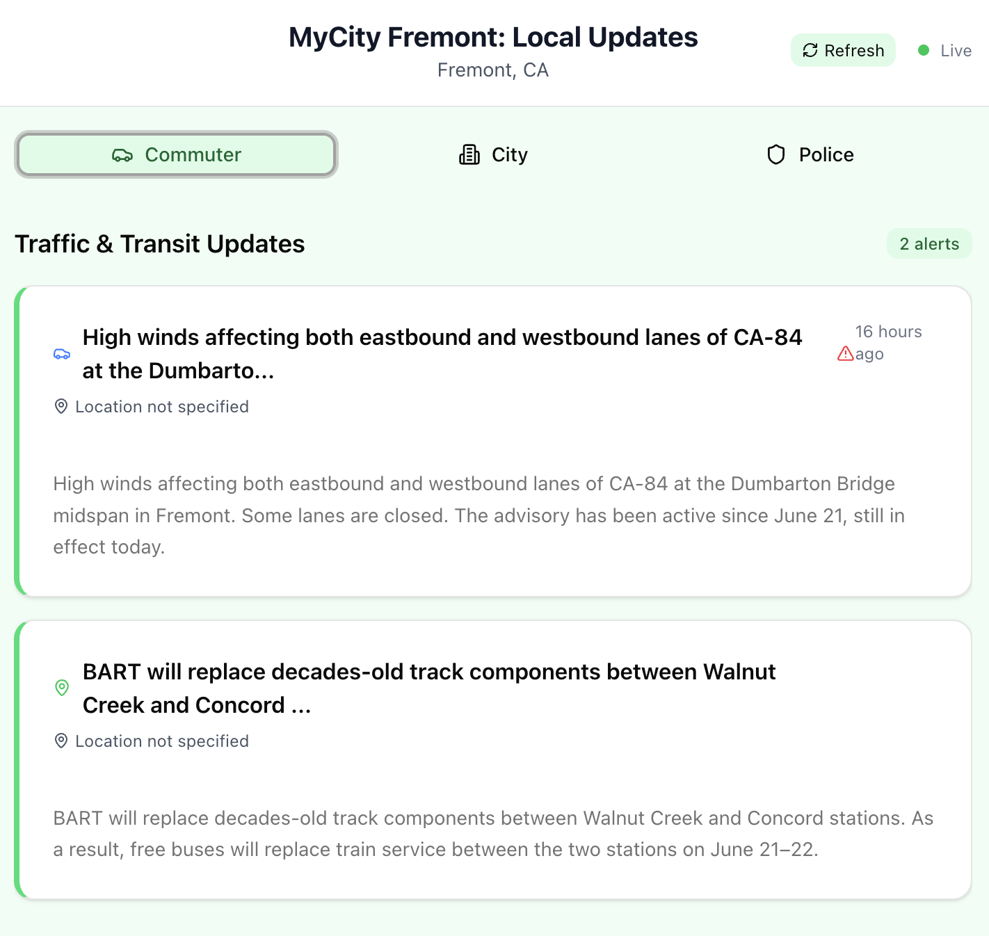 Main app page demo