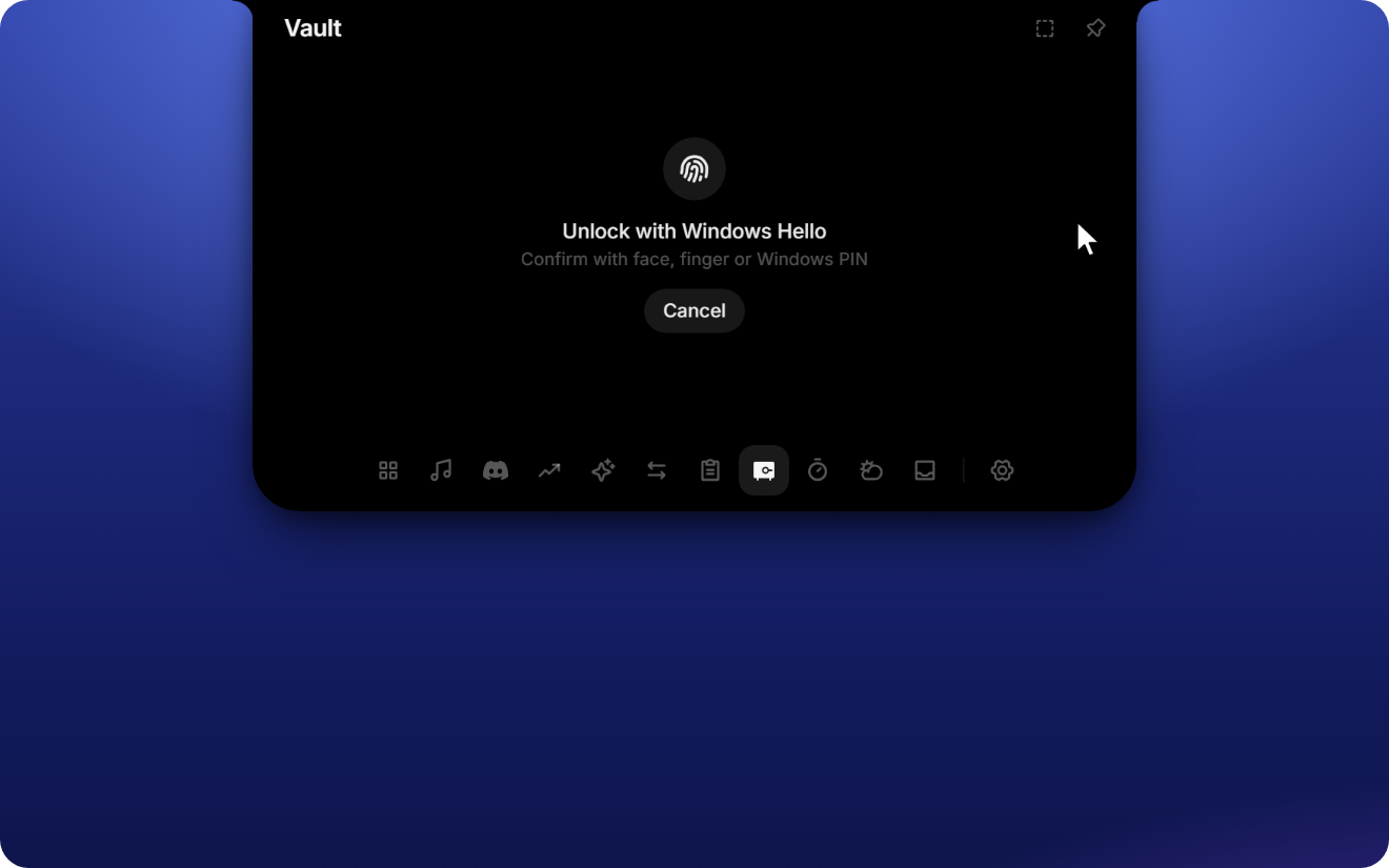 The vault asking for Windows Hello