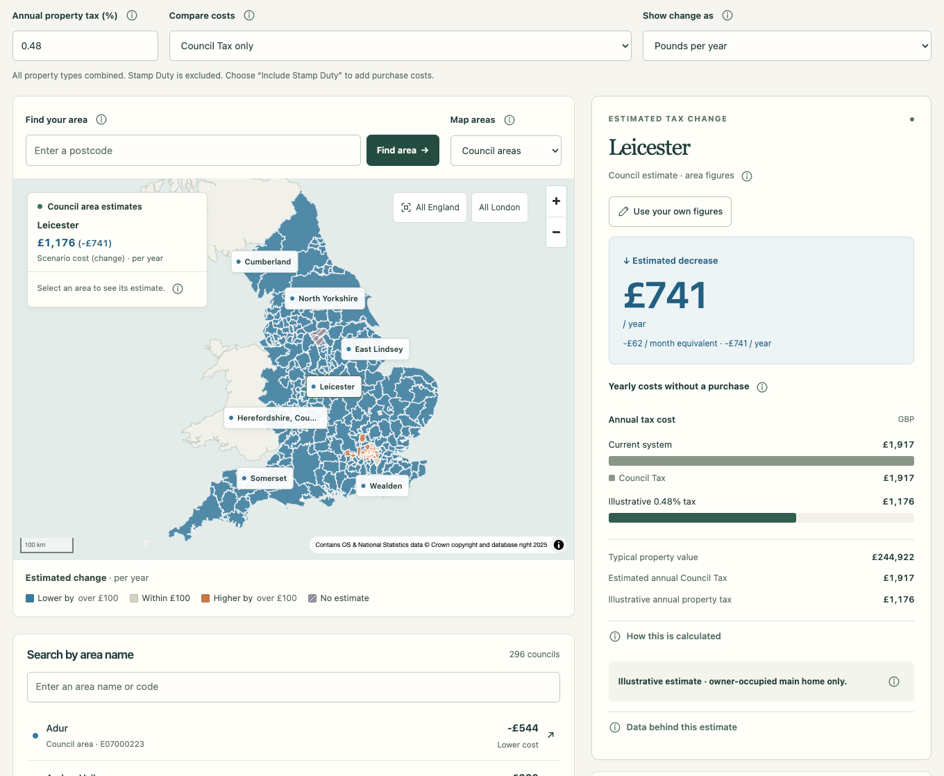 Tax Map showing the England map and a Leicester comparison