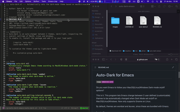 auto-dark-emacs in action - macos - emacs-plus