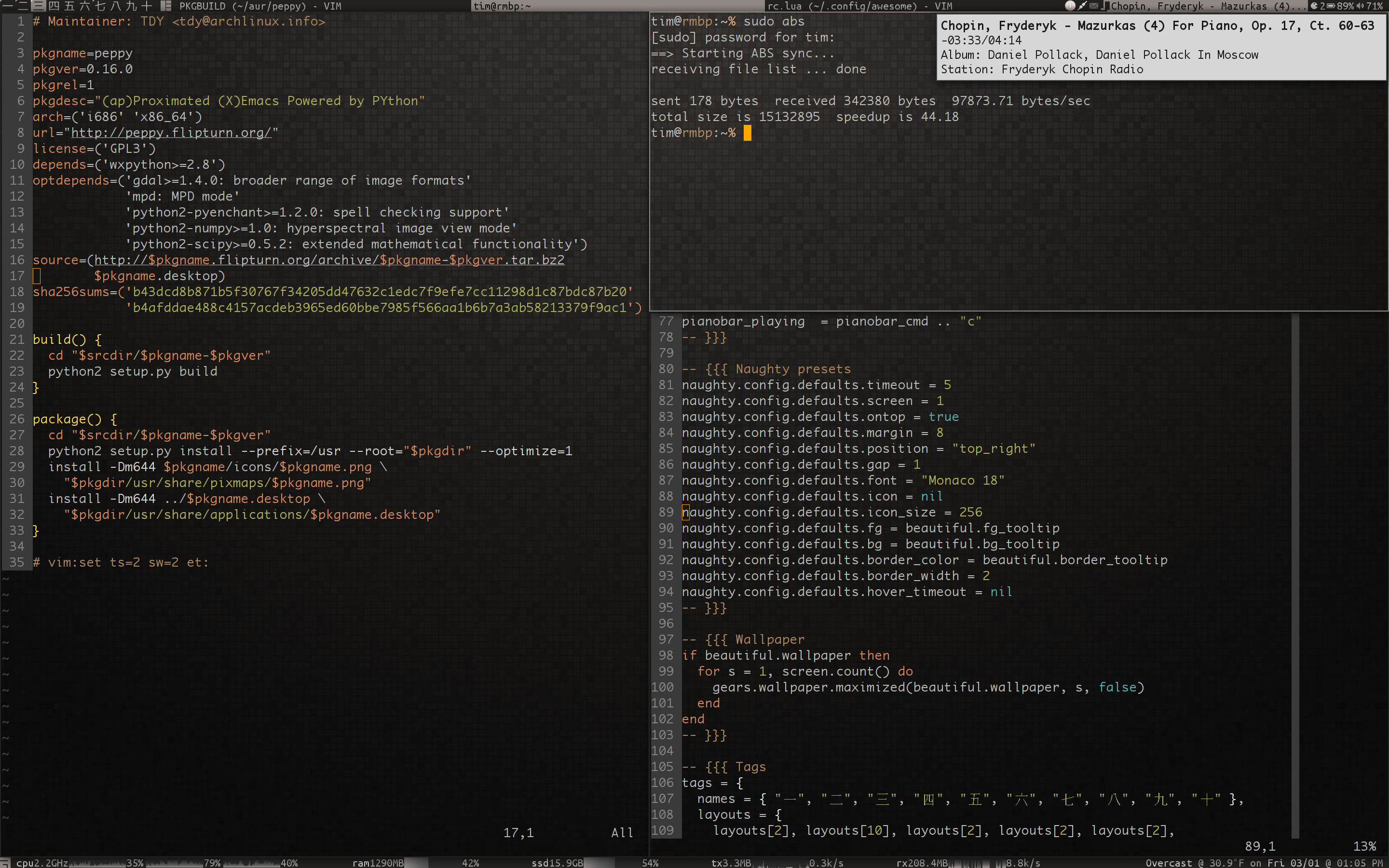 AwesomeWM 3.5, MBP Retina 15'', Arch Linux, 2013