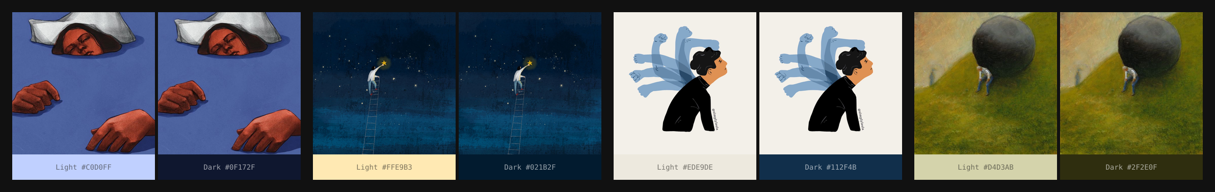 Article themes (light and dark) composed from four different hero images