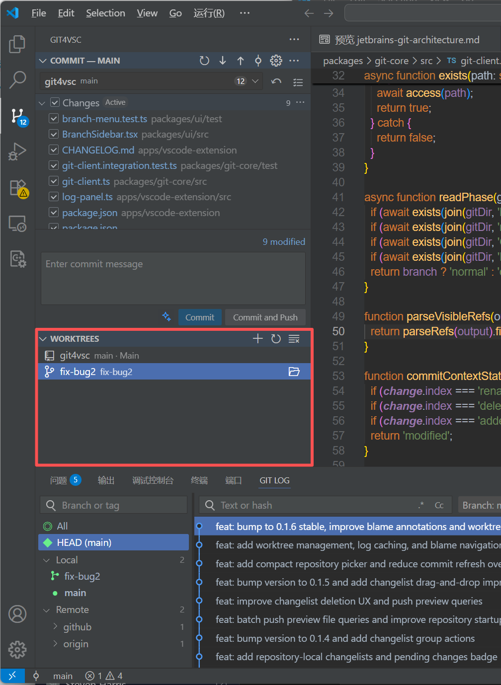Git4VSC Worktree management