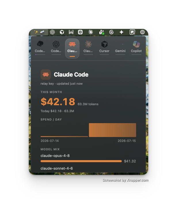 Claude Code usage in the menu bar