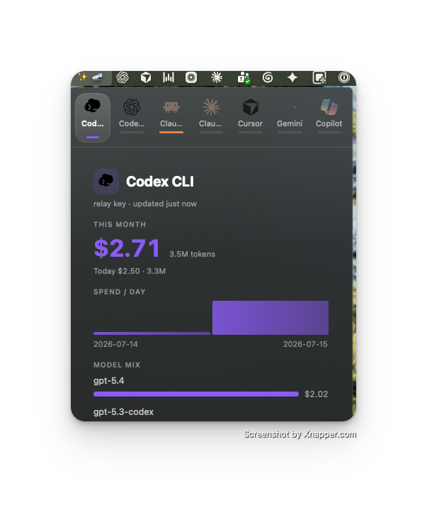 Codex CLI usage in the menu bar