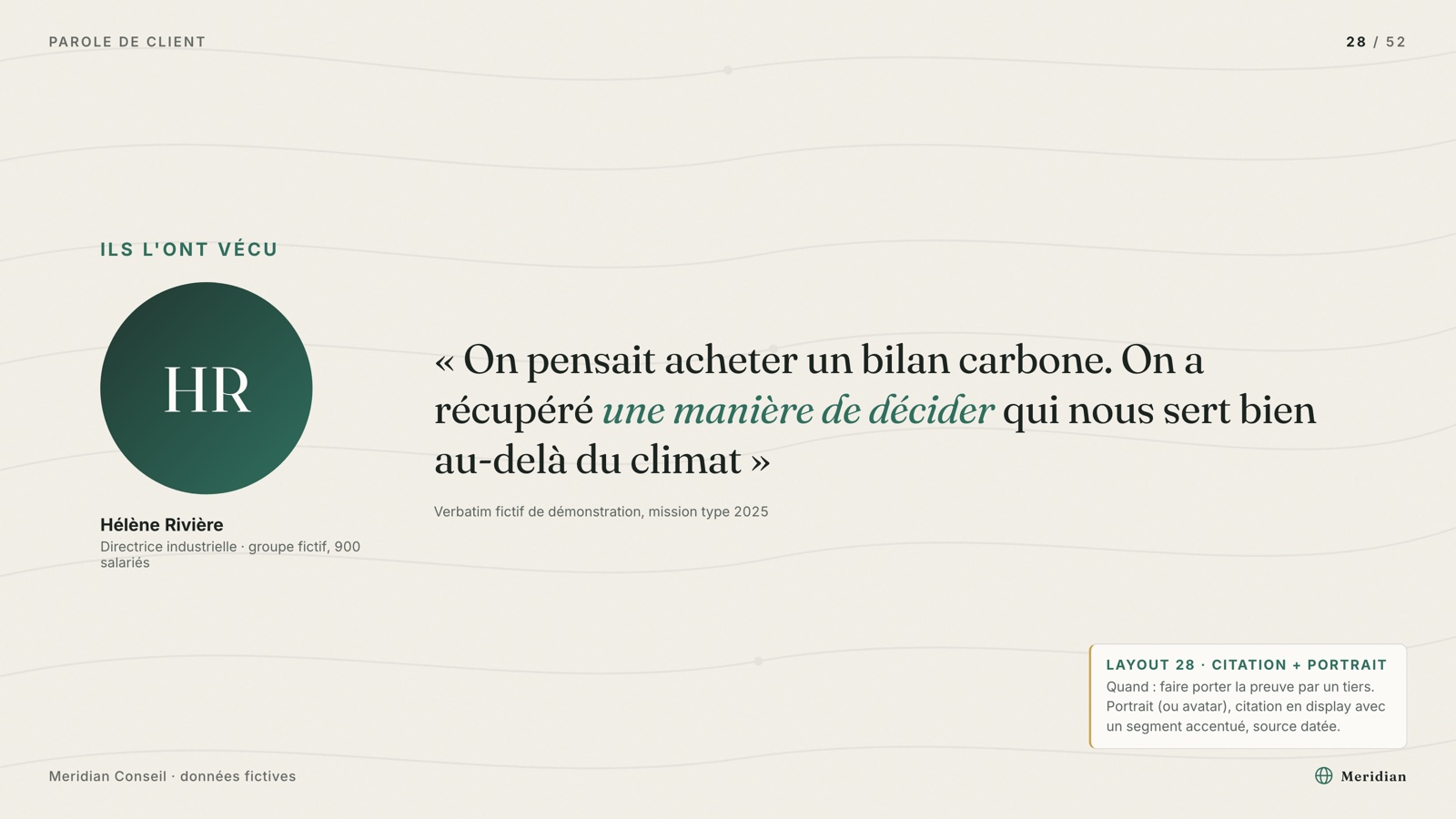 Client quote slide layout with textured background