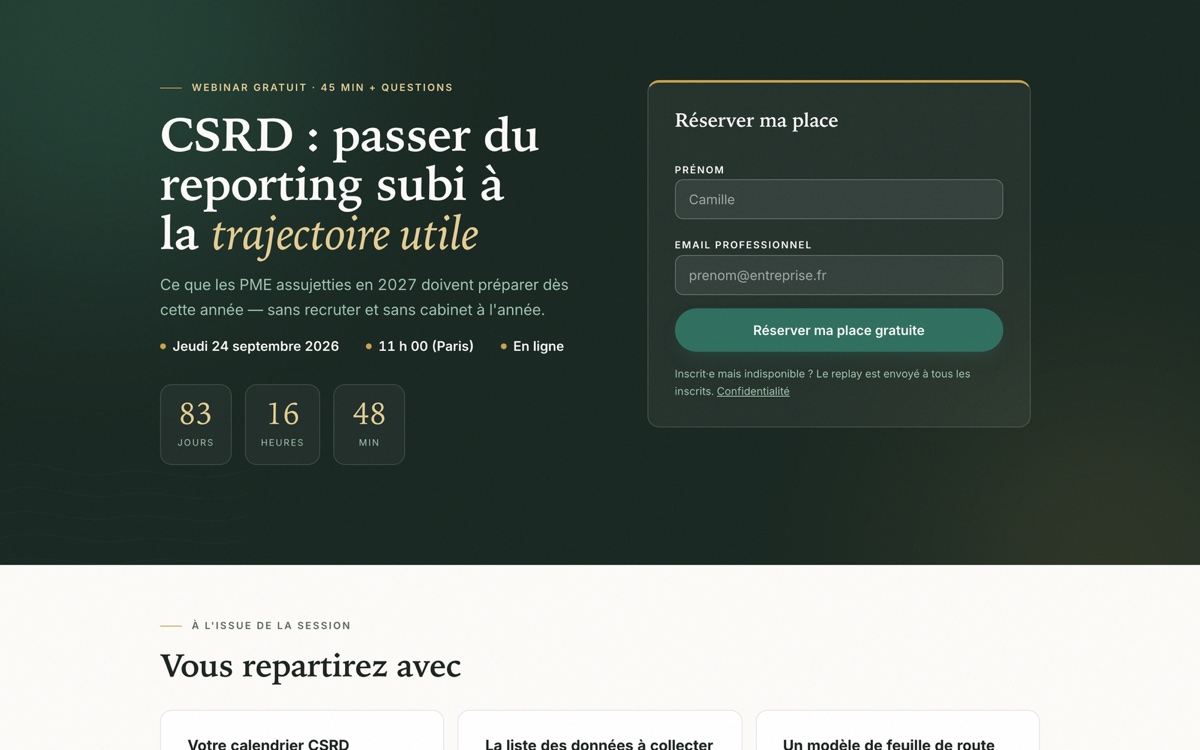 Webinar landing page — dark premium