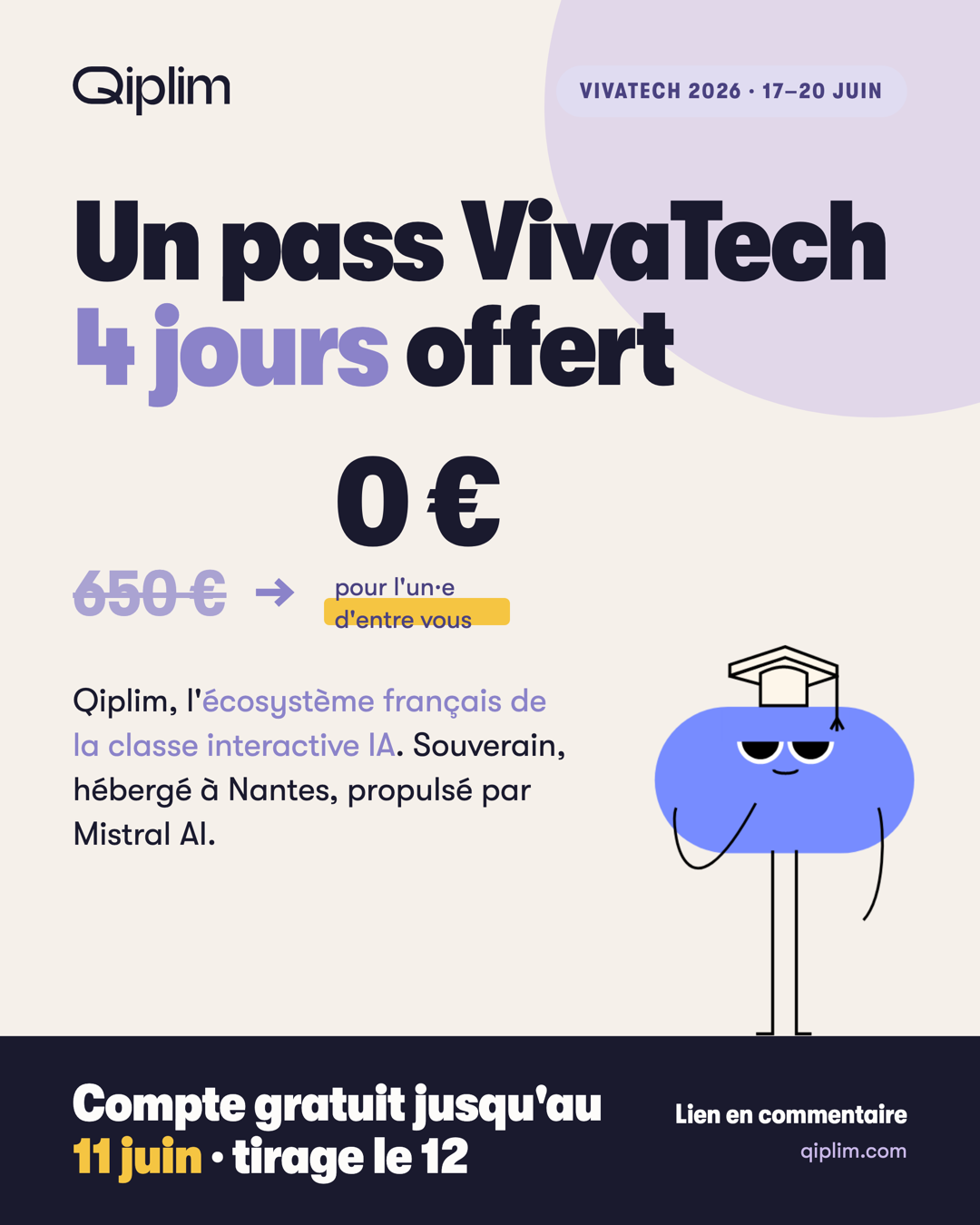Qiplim LinkedIn post visual — VivaTech giveaway