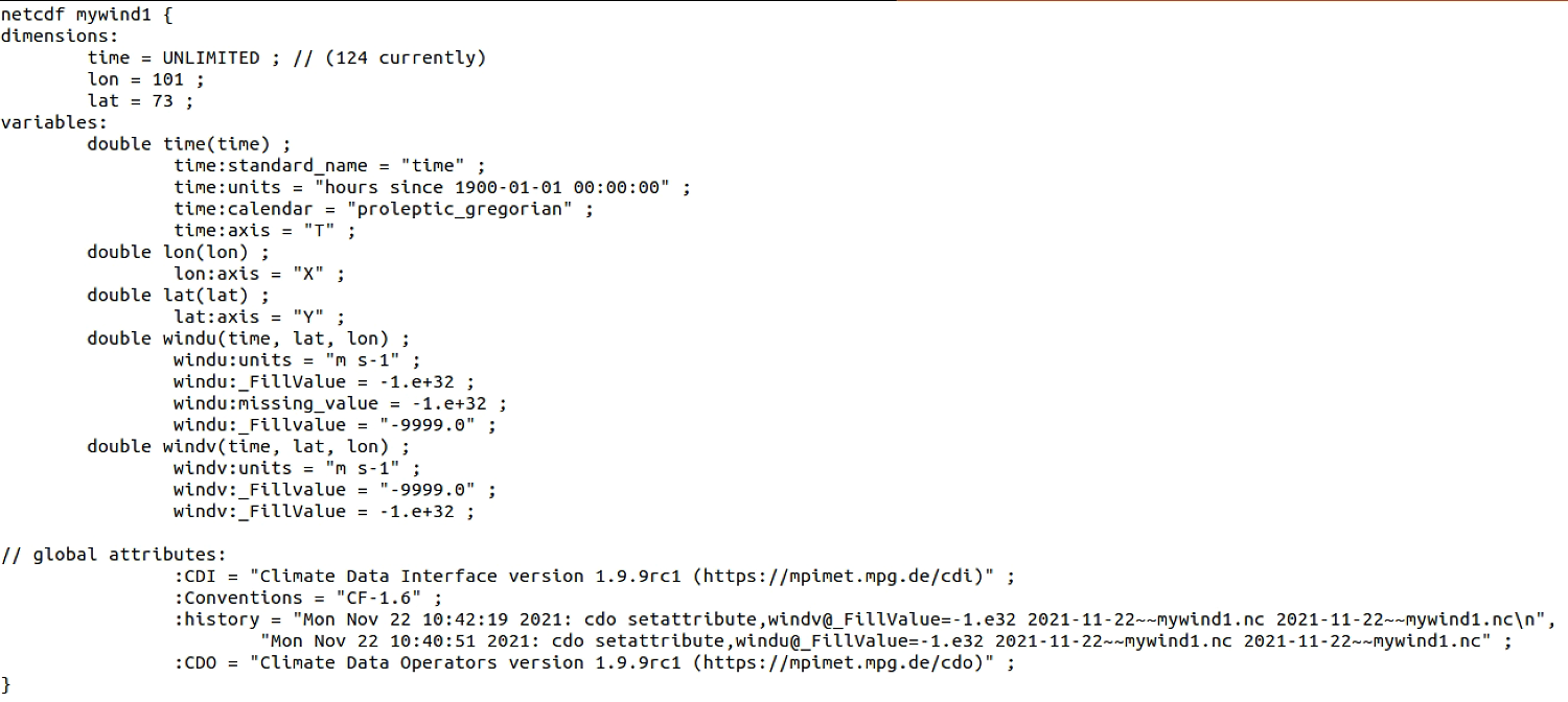 ncdump -h mywind1.nc | less