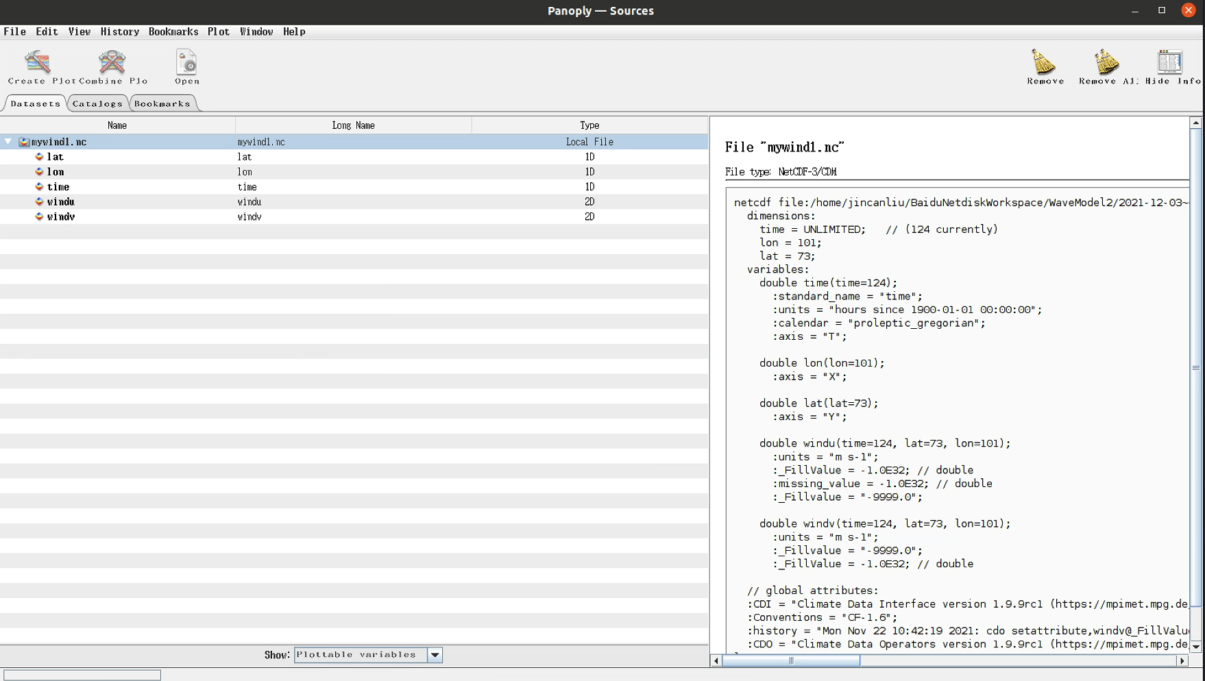 Panoply 打开 mywind1.nc