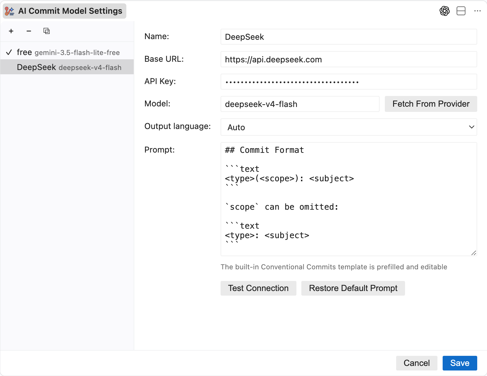 Configure the AI provider and model in VS Code