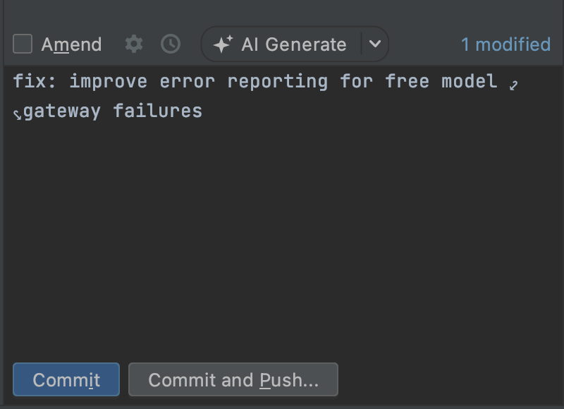 Generate an AI commit message in the JetBrains commit window