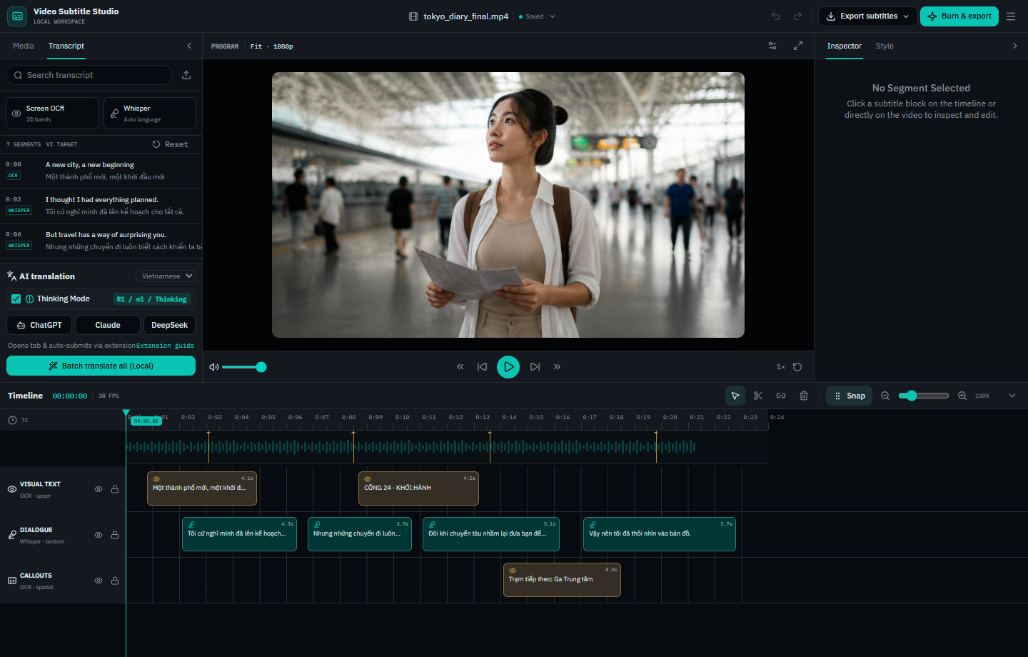 Video Subtitle Studio Desktop Interface