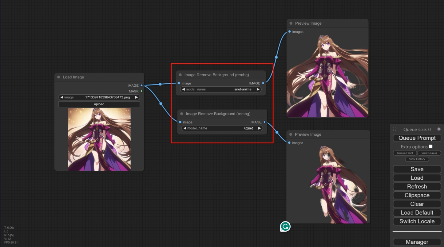 Demonstration of the rembg node