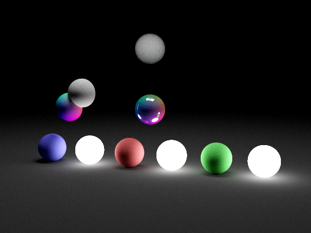 a screenshot of a simple scene rendered by the path tracer, some spheres on a ground plane