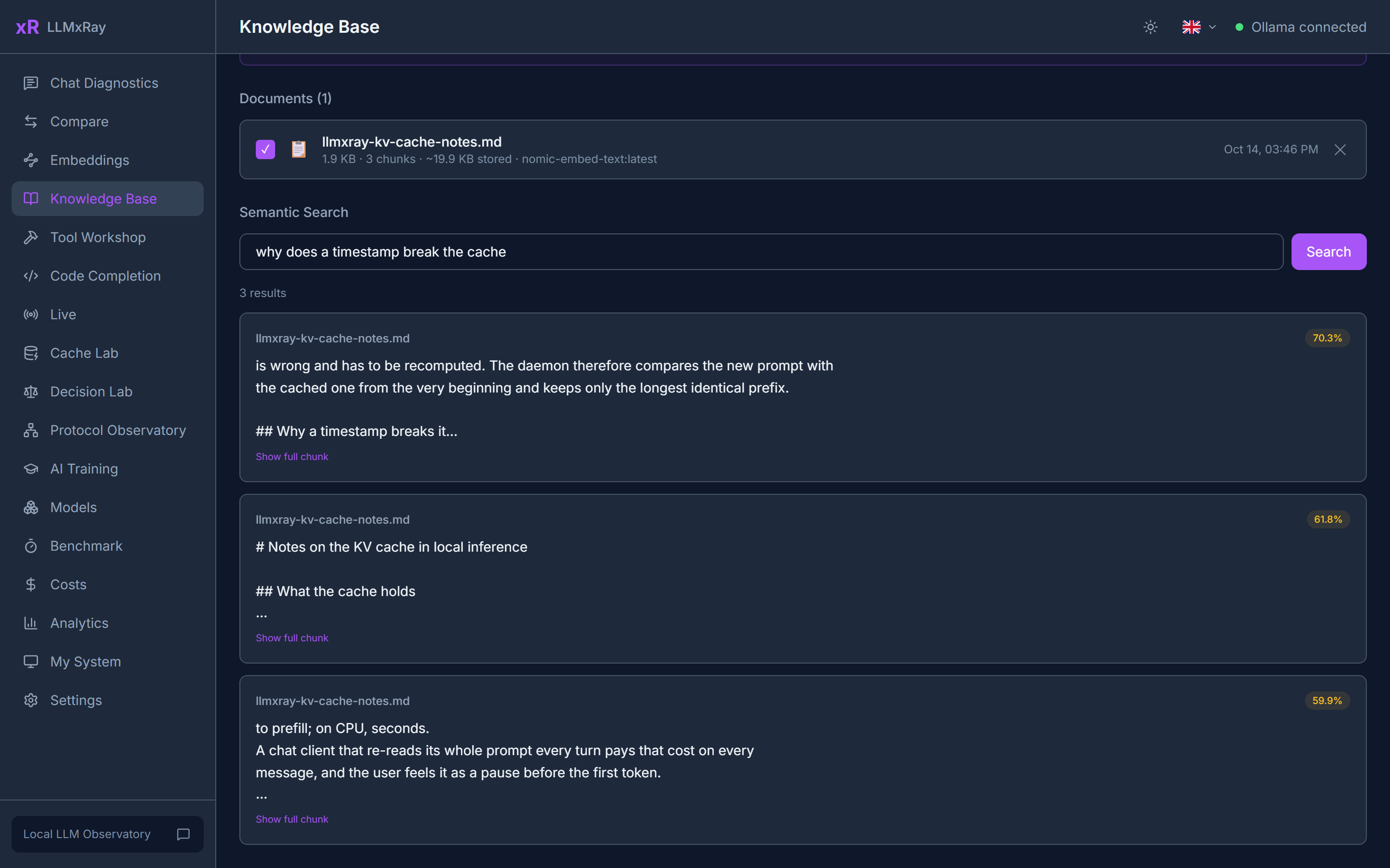 Knowledge Base: search results with scores