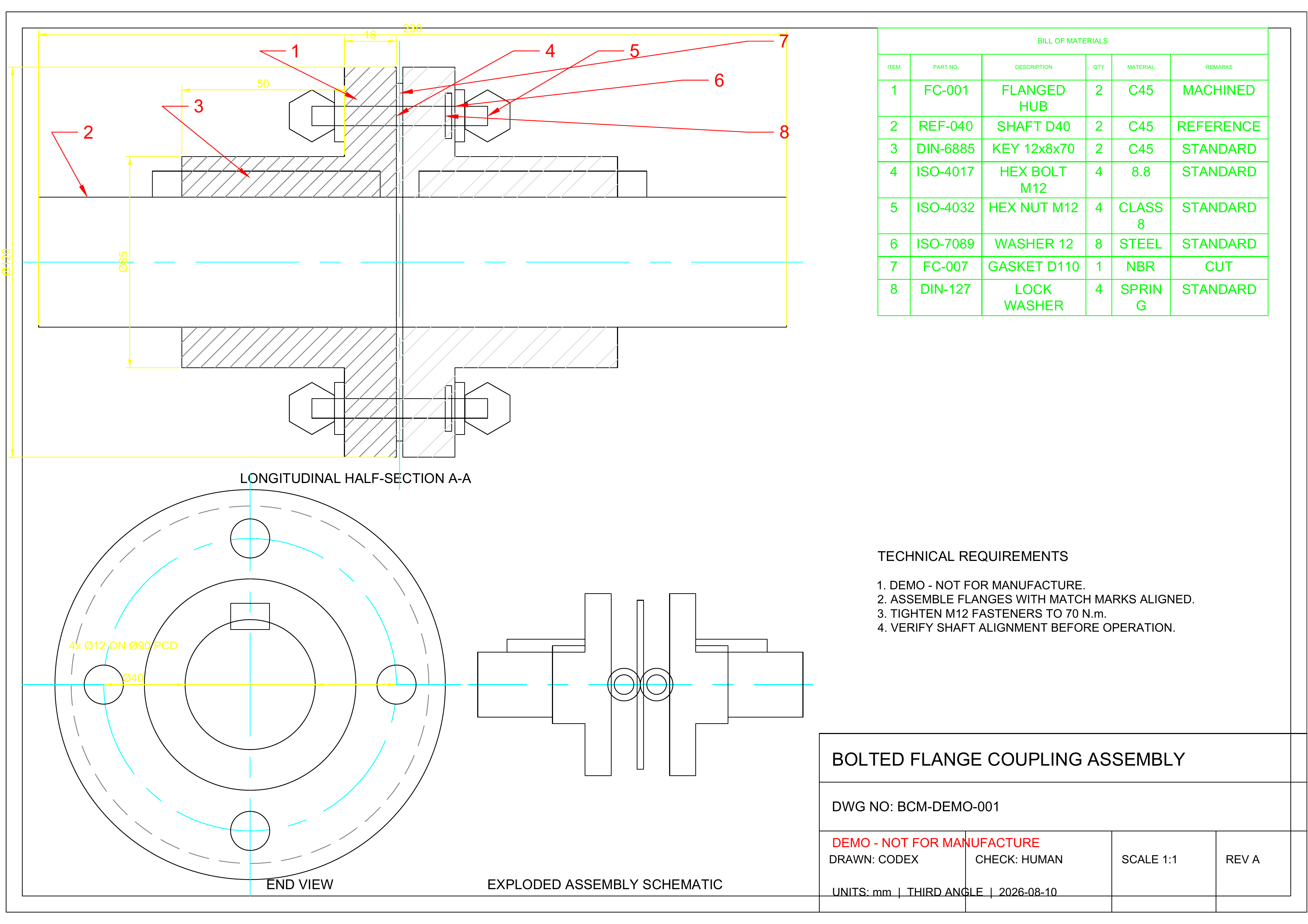 Bolted flange-coupling assembly generated in a live AutoCAD session