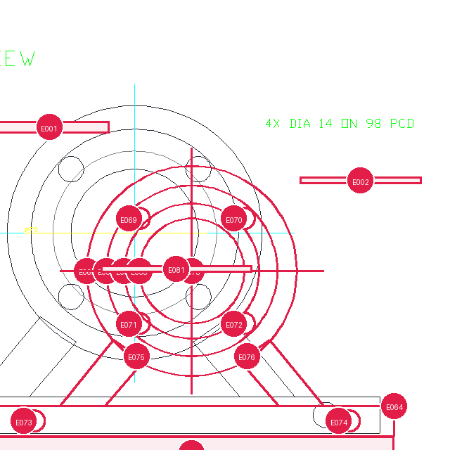 Actual mapped AutoCAD handles over the front-view tile