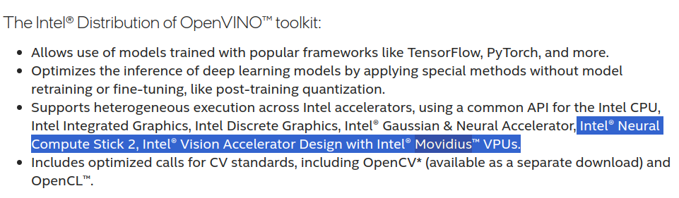 OpenVINO Runtime no longer supports Intel NCS2 and Movidius Myriad