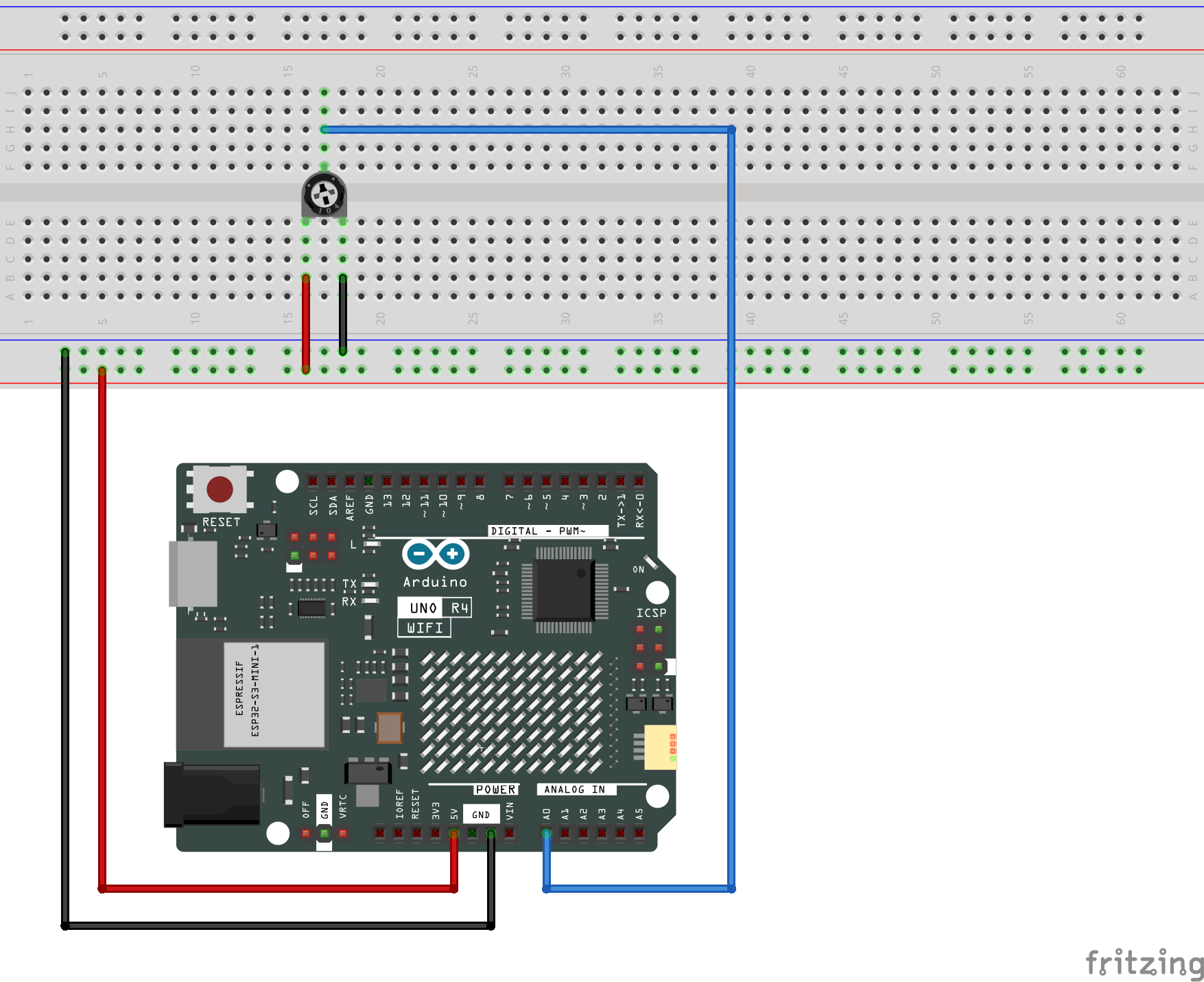 Fritzing Circuit Arduino UNO R4 WiFi Analog Read Serial