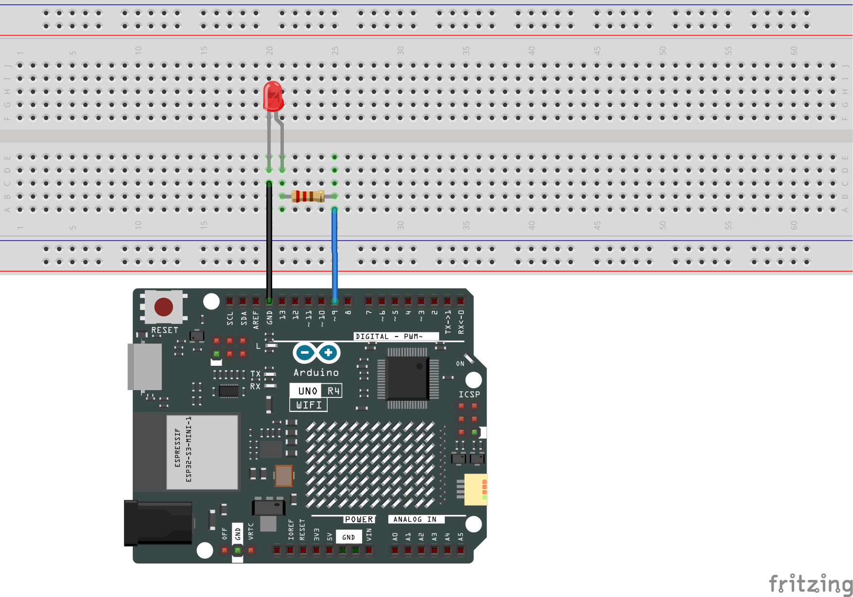 Fritzing Circuit Arduino UNO R4 WiFi Fade