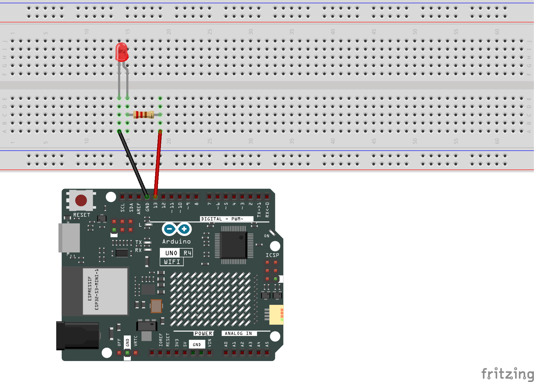 Fritzing Circuit Arduino UNO R4 WiFi Blink Without Delay