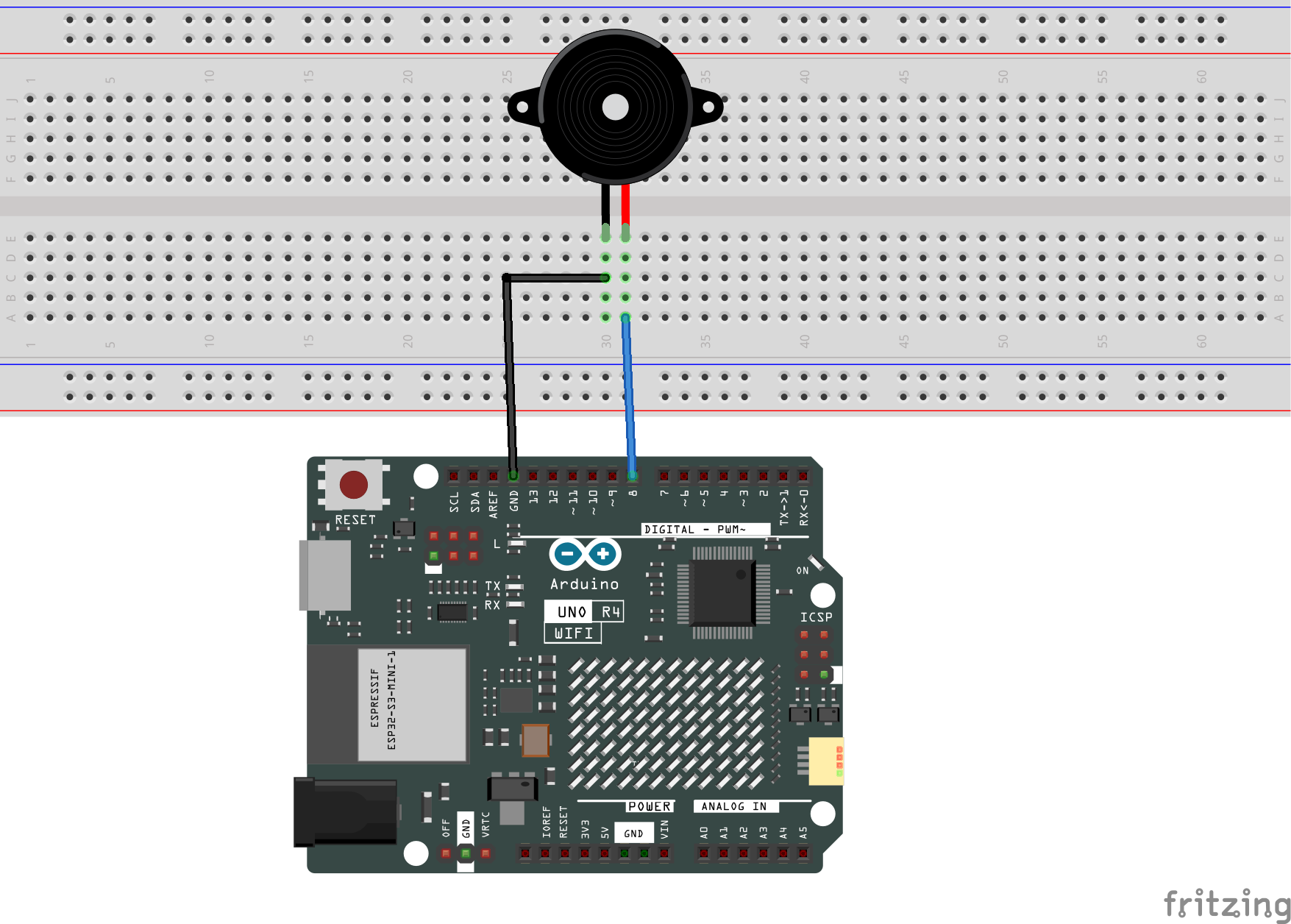 Fritzing Circuit Arduino UNO R4 WiFi tone Melody