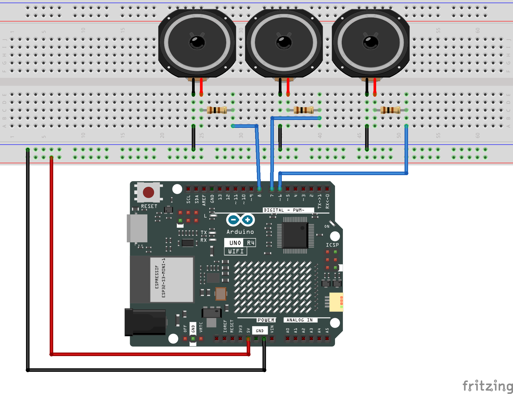 Fritzing Circuit Arduino UNO R4 WiFi tone Multiple