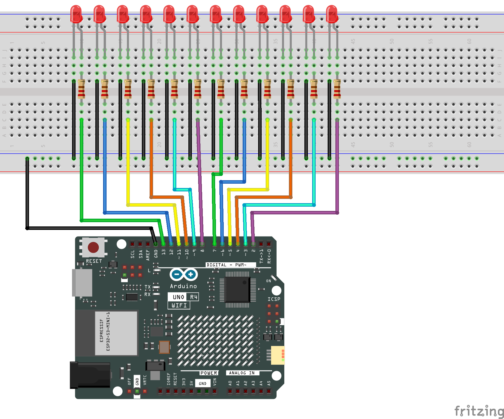 Fritzing Circuit Arduino UNO R4 WiFi Analog Write Mega