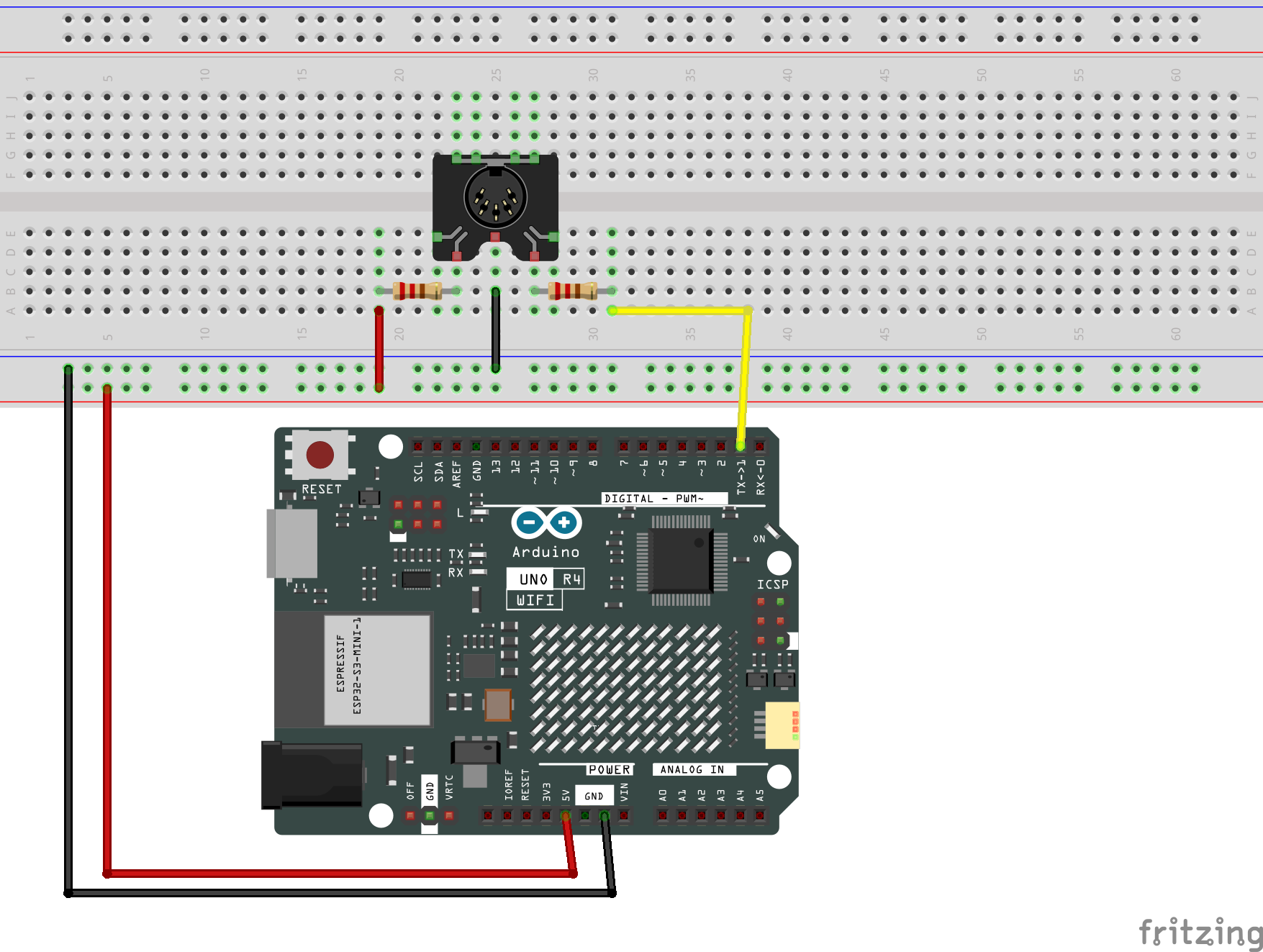 Fritzing Circuit Arduino UNO R4 WiFi Midi