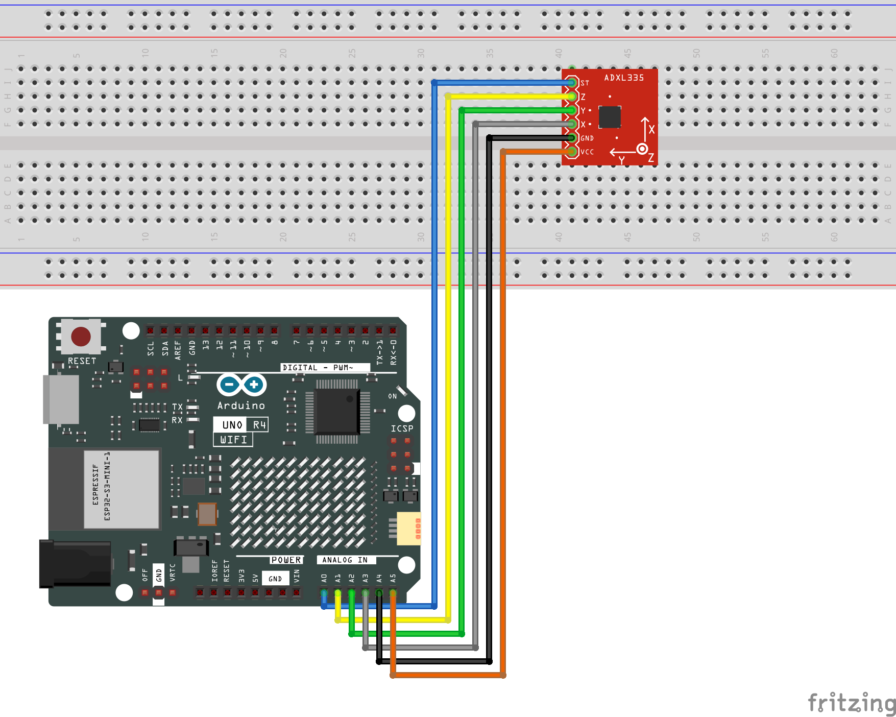 Fritzing Circuit Arduino UNO R4 WiFi ADXL3xx