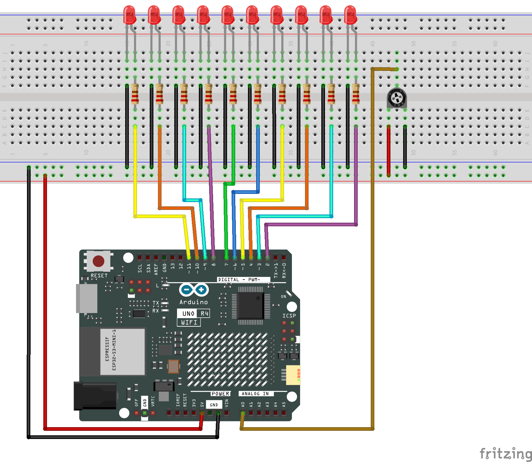 Fritzing Circuit Arduino UNO R4 WiFi barGraph