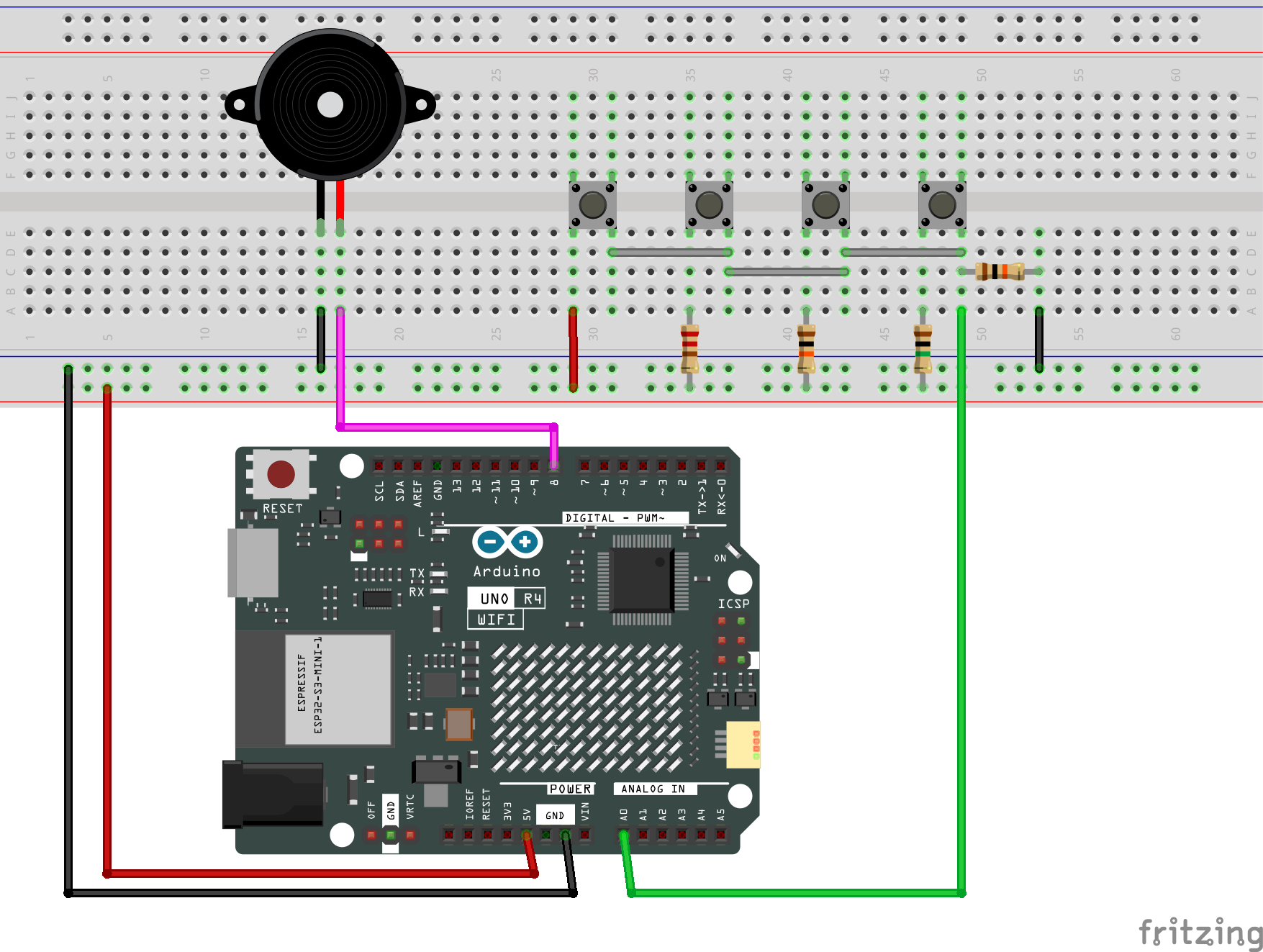 Fritzing Circuit Arduino UNO R4 WiFi Keyboard