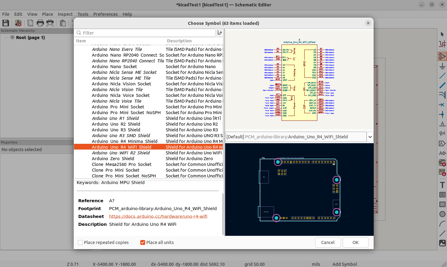 KiCad Symbol for Arduino UNO R4 WiFi