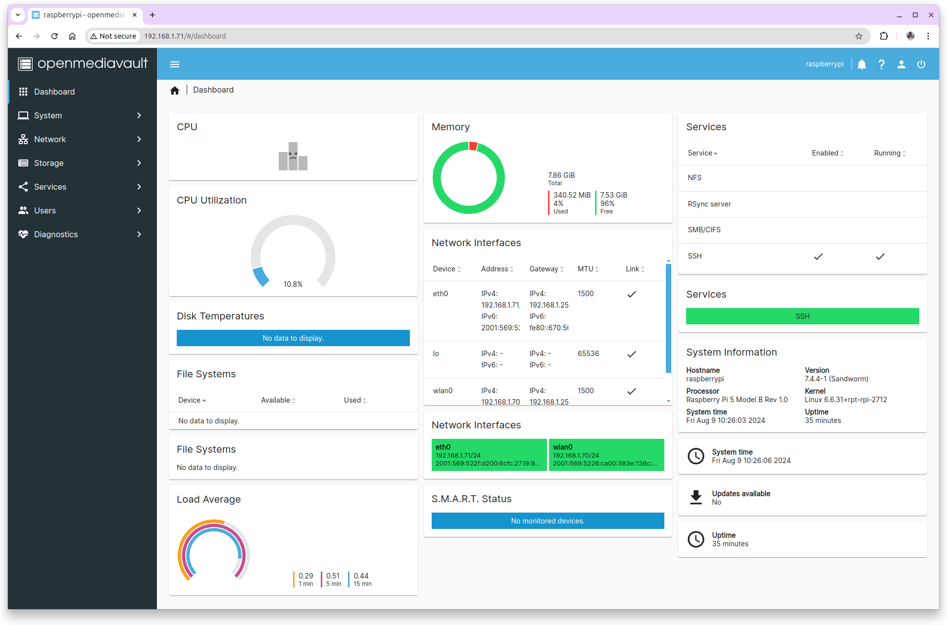 OpenMediaVault Dashboard