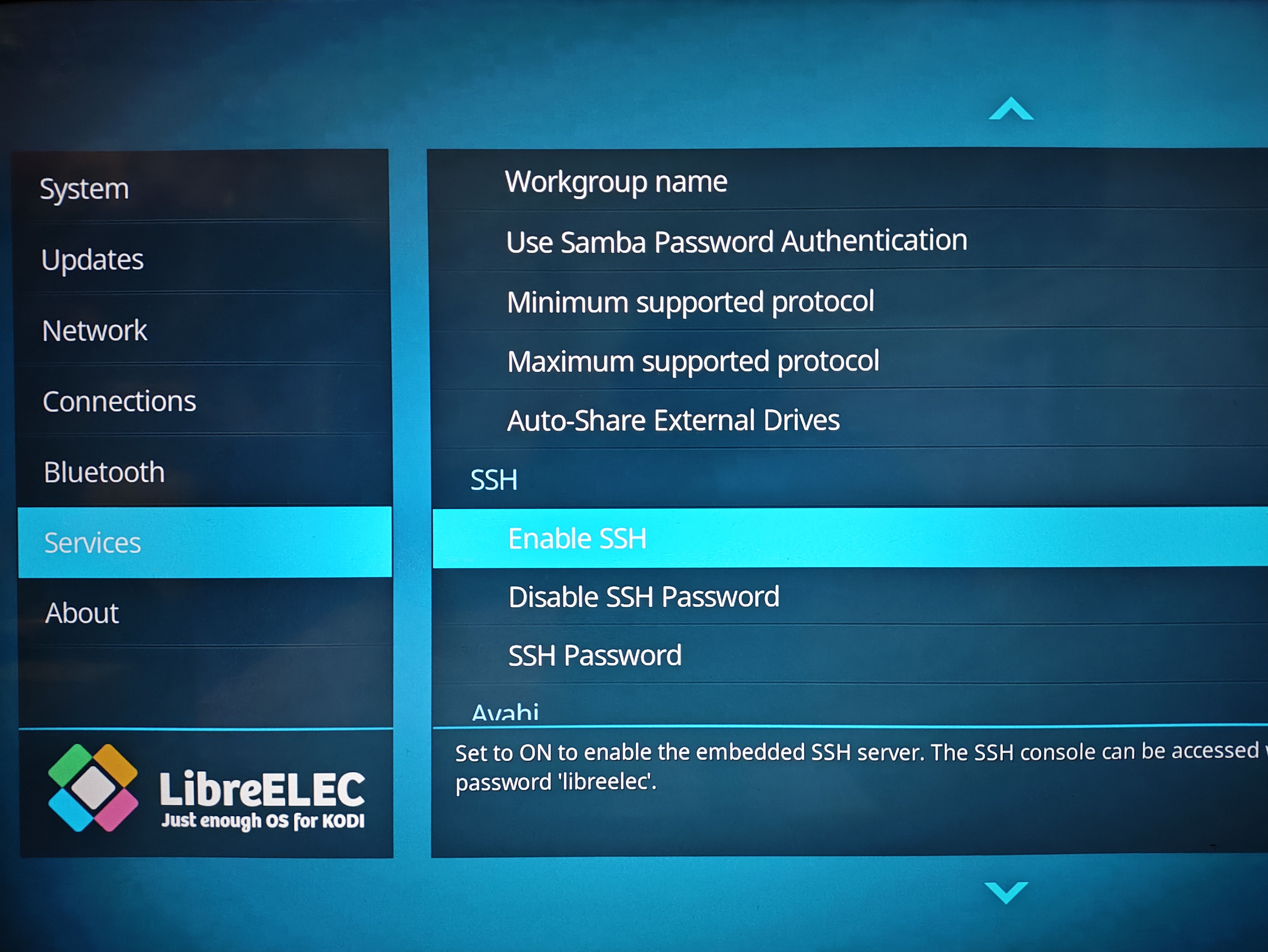 libreELEC Enable SSH