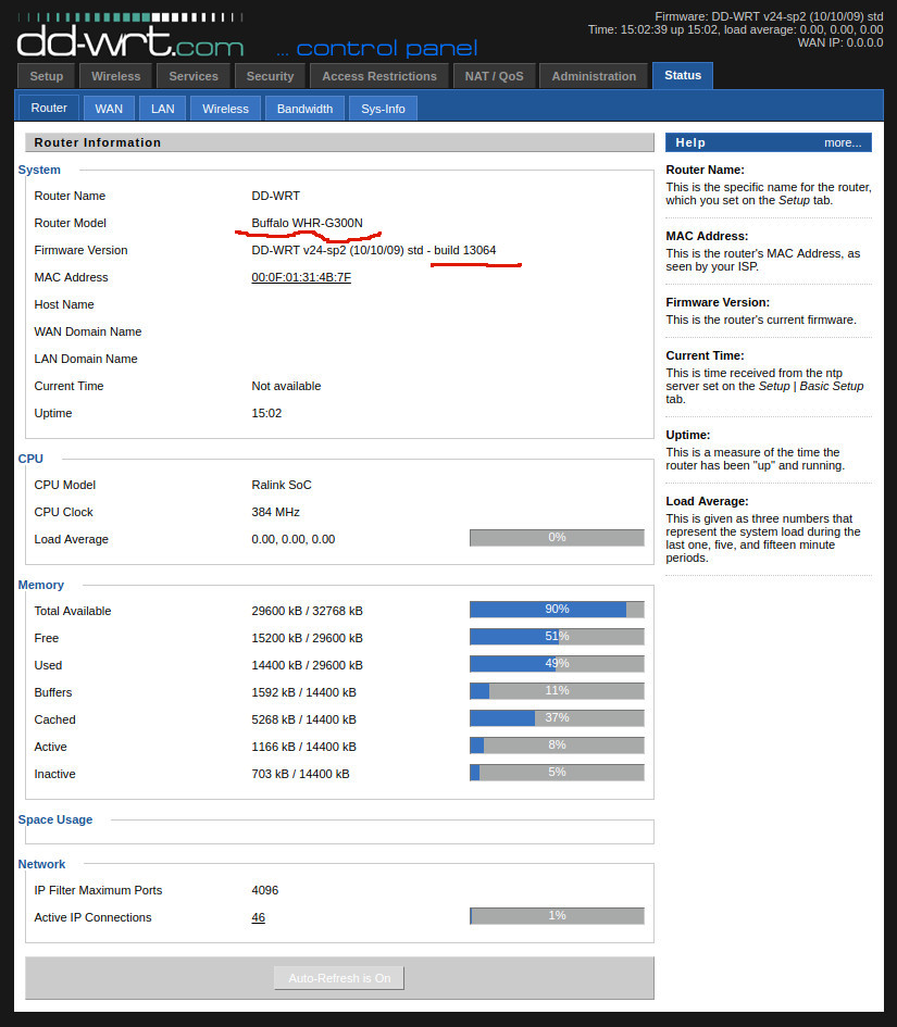 DD-WRT Status - Before Upgrading