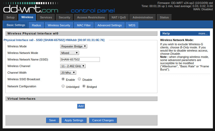 DD-WRT Wireless - Basic Settings